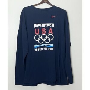 Nike Team USA T-Shirt Men's XXL Navy Blue Loose Fit Olympics Vancouver 2010